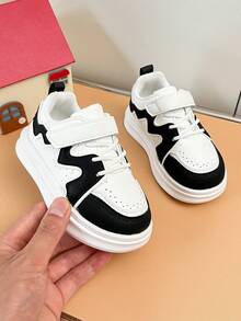Toddler Thick Sole Sports Shoes Layered Wave Patchwork Soft Bottom Shock Absorbing Hook & Loop Baby Outdoor Shoes - Black - View 5