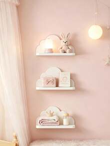1/3pcs Cute Cloud Wall Shelf, Kids Room Decoration Display Rack - Multicolor - View 2
