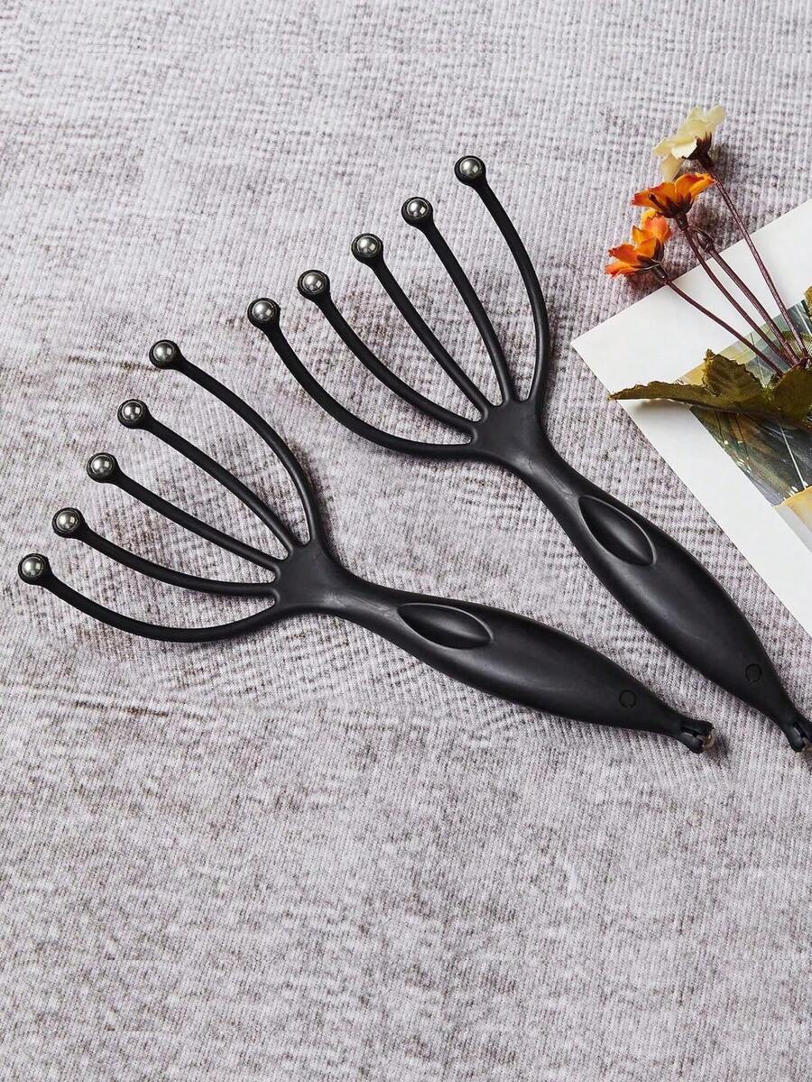 2pcs Head Massager, Portable Handheld SPA Scalp Massage Tool, Suitable For Deep Relaxation And Stress Relief, Can Be Used In Office And Home SPA Areas - Black - View 1