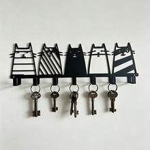 Cute 5pcs Cat Iron Key Hooks, Wall-Mounted Door Back Storage Rack, Creative Cartoon Cat Decorative Organizer Hook For Entryway, Hallway, Bathroom, Kitchen, Bedroom, Closet, Durable Farmhouse Rustic Style, Cute Kitty Gifts For Cat Lovers - View 5