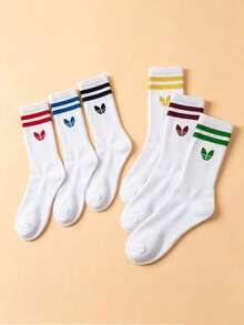 1/5/10 Pairs Unisex Striped & Solid Mid-Calf Socks, Sweat-Absorbent, Breathable, Odor-Resistant Sports Socks, Suitable For Daily Wear, Sports, Back To School Season, All Seasons, Random Colors - Multicolor - View 3