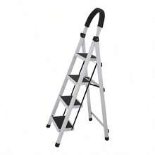 Escalera Telescópica de Acero de 4 Escalones, Color Blanco, Diseño Plegable y Compacto para Hogar, Ideal para Cocina, Armarios y Estantes, Estructura Estable, Resistente y Fácil de Guardar - Blanco - Ver 4