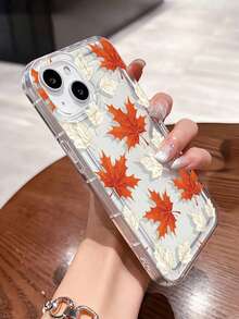 Autumn Ins Full Screen Orange Maple Leaf Phone Case Compatible With Apple 17ProMax IPhone18/16 Transparent 15 Premium 14 Personalized Large Hole 13 Shockproof 12 Protective Cover - Clear - View 3