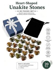 QYDCX Heart-Shaped Polished Natural Mixed Color Crystal Palm Stone Set, Smooth Heart-Shaped Gemstones, With Gift Bag And Box, Suitable For DIY Crafts, Decoration, Collection And Gifting - Greenstone - View 9