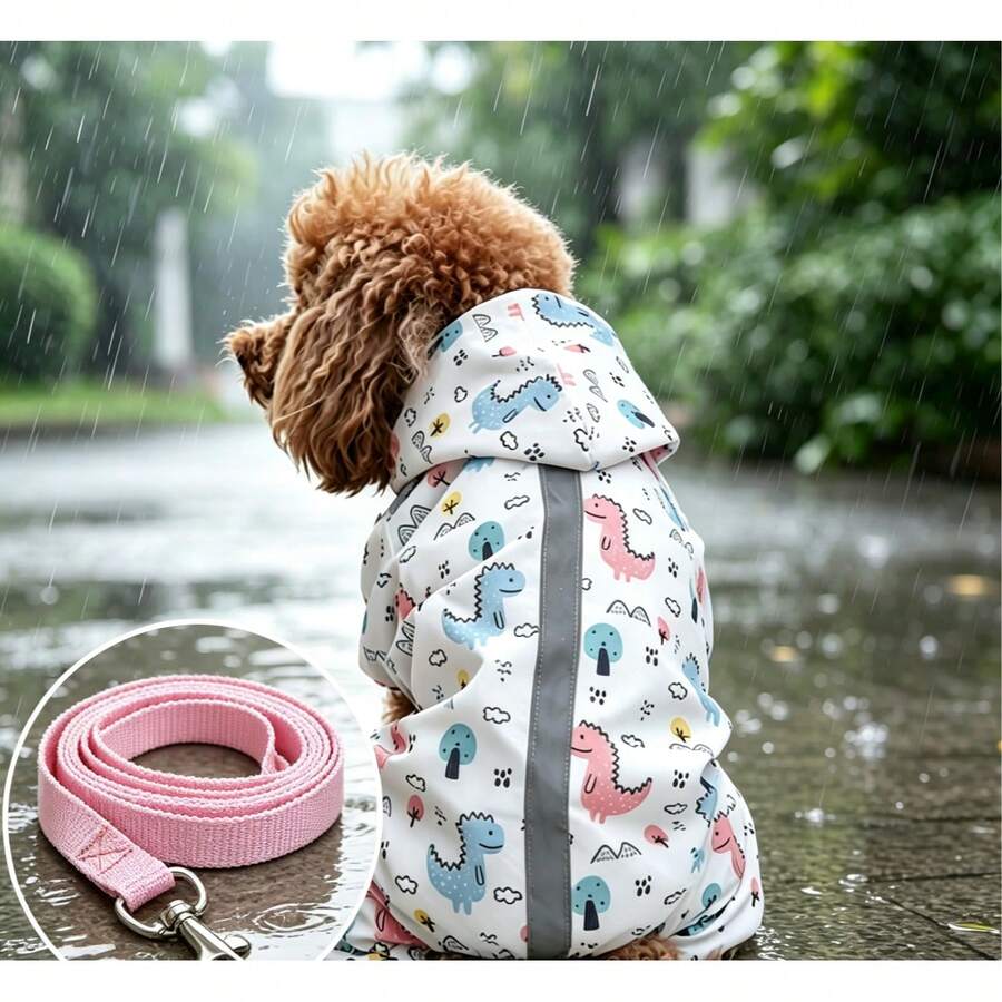 Waterproof Dog Raincoat Set, Includes 1pc Raincoat And Waterproof Drawstring, Multiple Colors Available, Windproof And Waterproof, Full Coverage Design, Special Reflective Strip Double-Sided Design, Suitable For Dogs Of All Sizes - Pink - View 1