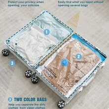 4 piezas Bolsas de compresión al vacío para viajes (con bomba manual) Bolsas selladas al vacío para ahorrar espacio para ropa, bolsas de almacenamiento de compresión portátiles, esencial de viaje, ajuste perfecto para varias maletas y mochilas, artículo para ahorrar espacio para vacaciones y viajes de negocios - Multicolor - Ver 6