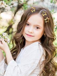 120Pcs Girls Hollow Star Pattern Gold‑Tone Metal Hair Clips, Anti‑Slip Grip Y2K Style Snap Barrettes For Kids Daily Party Hairstyle Decoration - Gold - View 2