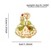 1pc Gold Border Victorian Dress Goose Enamel Pin Vintage Floral Bonnet Duck Princess Gown Lapel Pin, Metal Pin For Jackets Bags Novelty Badge Pin Gift - Multicolor - View 13
