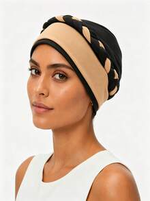 Gorro turbante trenzado para mujer, envoltura de cabeza elástica de bloques de color, gorro de punto suave de moda para uso diario - color - Ver 18