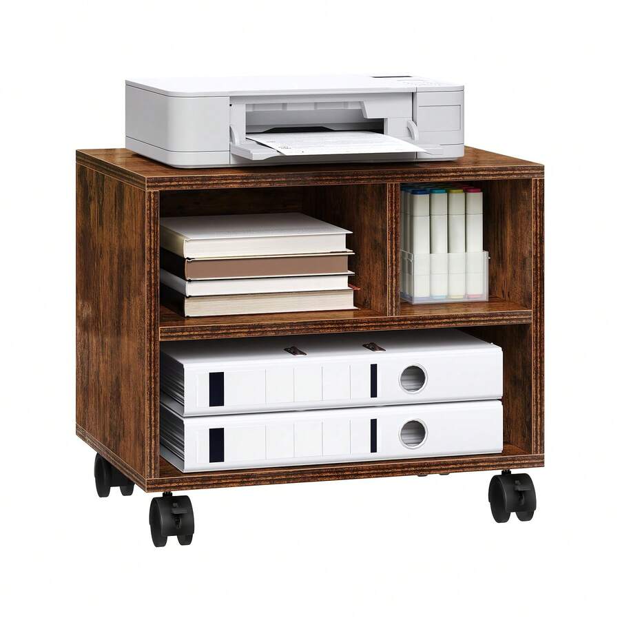 Tavolo per stampante su ruote 1 pz, Supporto mobile per stampante, Supporto per stampante, Carrello per stampante su ruote, Cassettiera da ufficio su ruote, Carrello portadocumenti con 3 scomparti per uffici ecc., 40x35x30cm - Colore Della Venatura Del Legno Retrò - Visualizzare 1