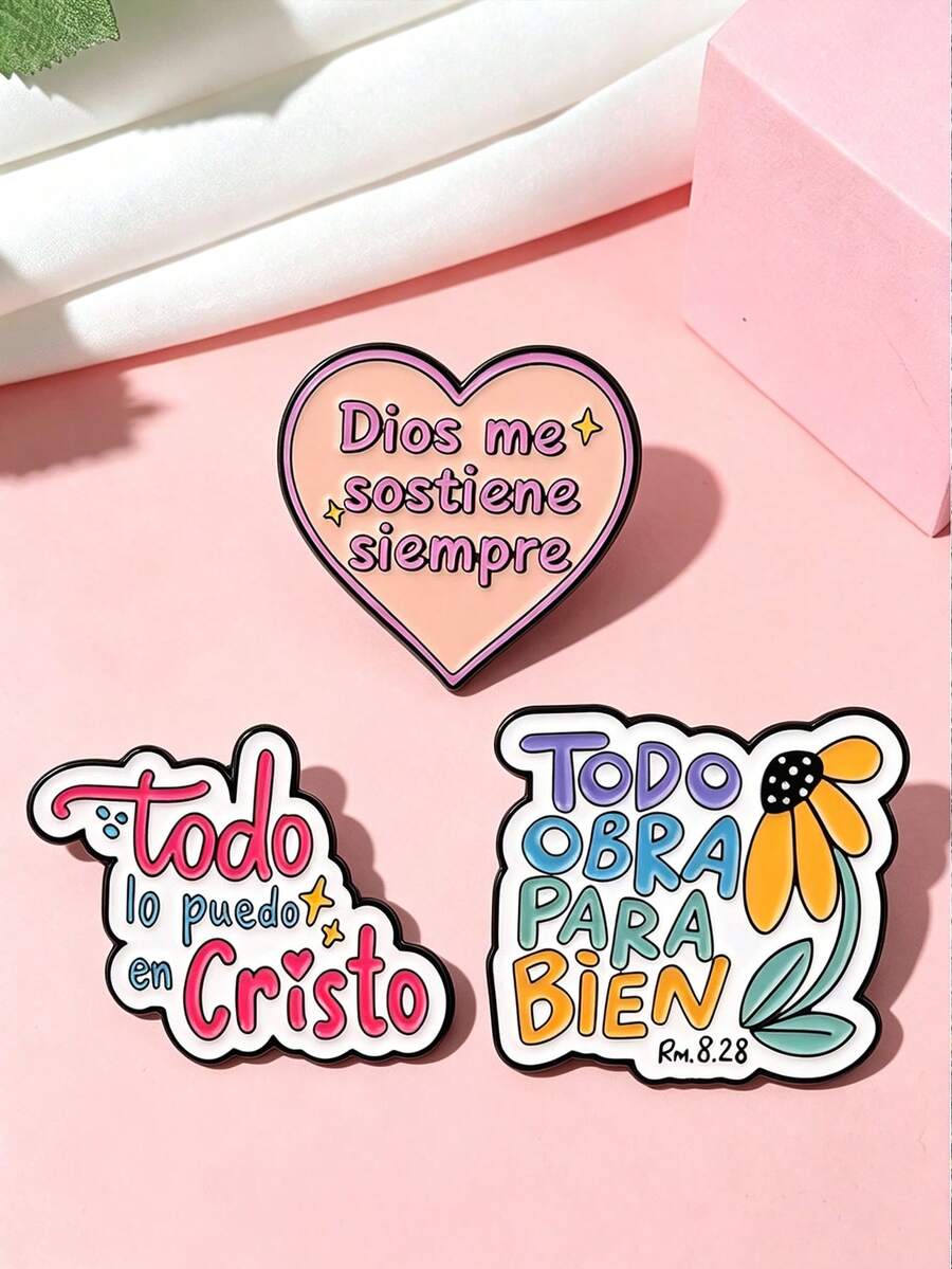 Fashionable Multi-Color Spanish Slogan Enamel Lapel Brooch, Warm Inspirational Metal Brooch Accessory, Suitable For Clothing And Bag Decoration