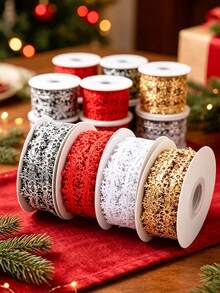 1pc Christmas Snowflake Ribbon, Christmas Gift Wrapping Ribbon, Multi-Color Christmas Decorative Ribbon, Suitable For Gift Wrapping, DIY Bow Making, Wreaths, Christmas Tree Decoration Accessories, Holiday Party Handmade Decoration Supplies - Multicolor - View 1