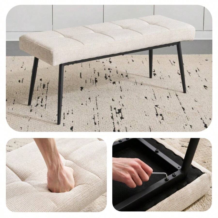 Bench Interior Dining Chair Chair Compact Steel Leg Guest-friendly Chair Stylish Easy to assemble Nordic style Telework Homework Double dining table c - ベージュ+スチール - チェックする 1