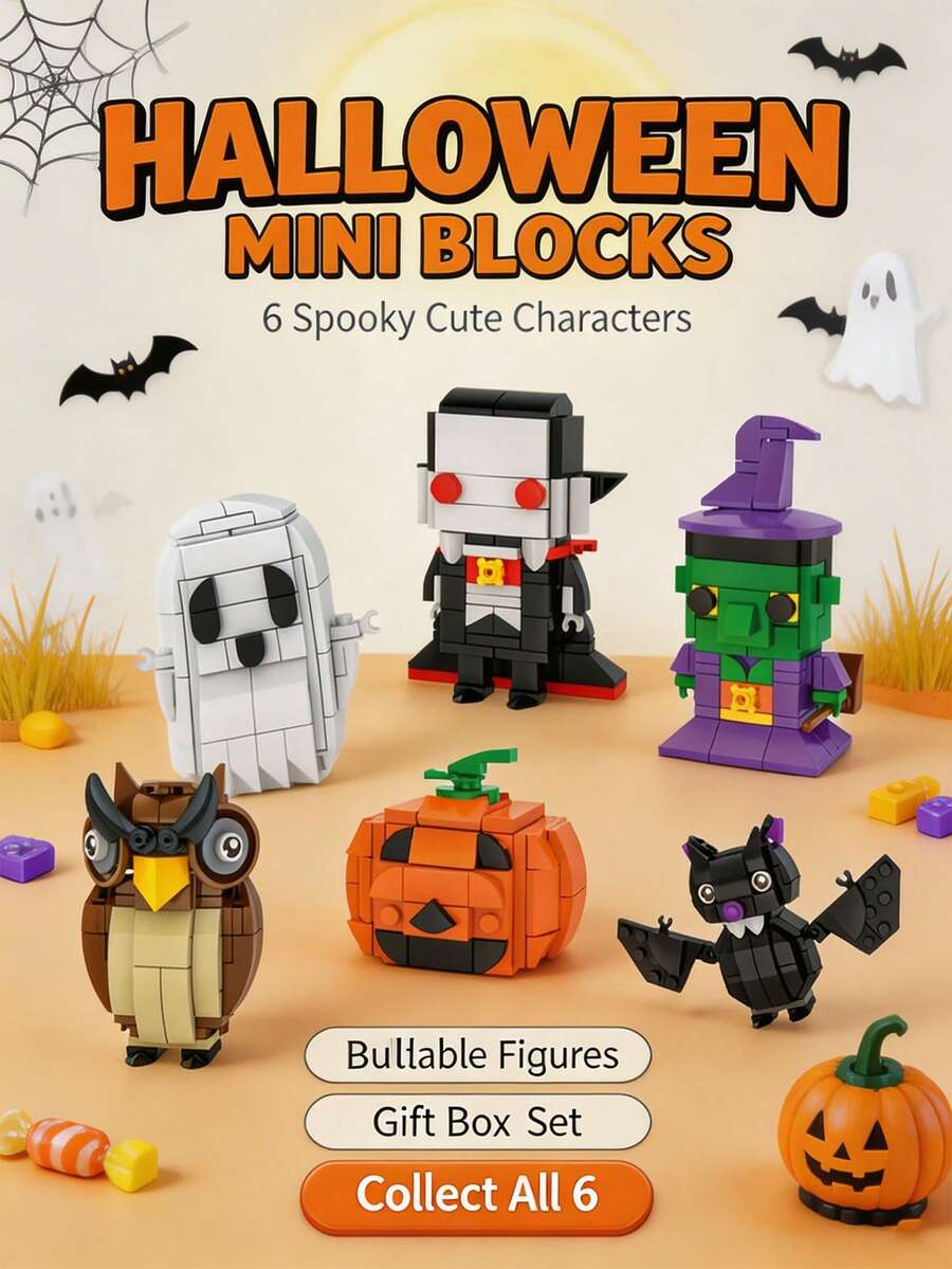 Particle Assembly, Halloween Theme Multiple Fun Figurines, Quirky And Eye-Catching Designs, Can Be Assembled And Displayed, Home Desktop Decor, Suitable For Building Block Enthusiasts Leisure Play, Perfect For Halloween, Christmas, Thanksgiving And Back To School Gifts