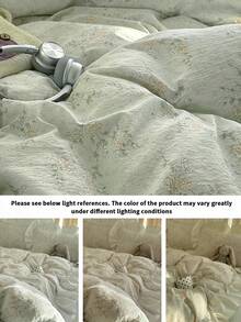 Ditsy Floral Ruffle Lace Duvet Cover Set, Soft And Comfortable Bedroom Bedding, Ruffle Design, Cute Fresh Pink Floral Pattern, Breathable Soft All-Season Bedding Set, Includes Duvet Cover, Bed Sheet, Pillowcase, No Filling, Suitable For Bedroom, Dorm, Home, Multiple Size Options - Multicolor - View 2