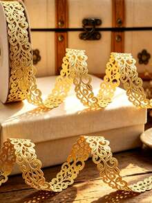 1 Roll Vintage Gold Hollow Lace Decorative Ribbon, Suitable For Scrapbooking, Gift Wrapping And Home Decor, Party Tableware Decoration, Envelope Sealing, Gift Packaging, Clothing Sewing And DIY Decoration - 18m Version - View 5