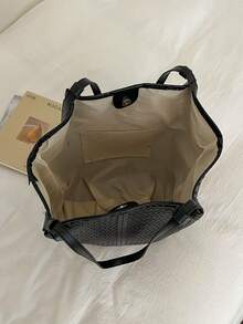 Minimalist Elegant Woven Texture Tote Bag For Women 2026 Solid Color Luxury Niche High-End Versatile Shoulder Underarm Bag - Black - View 10