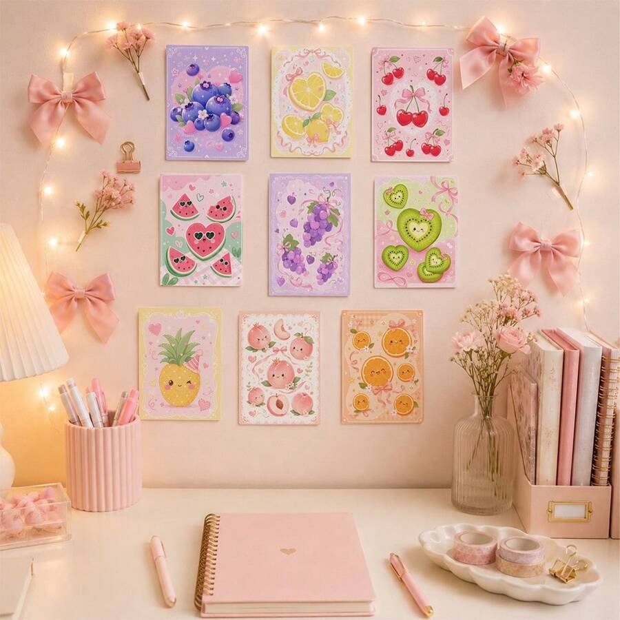 10pcs Cute Fruit Self Adhesive Stickers, Colorful Cherry Strawberry Grape Lemon Pineapple Decorative Decals For Notebook, Wall, Cabinet, Gift Box & DIY Decor - 10Pcs - View 1