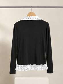 YEAE | Girly Polka Dot Print Long Sleeve Top Vacation Streetwear - Black - View 7
