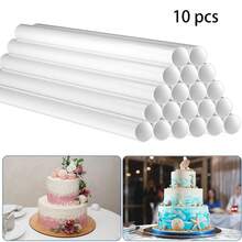 10pcs Transparent Hanging Cake Support Rods, Cake Stacking Support Tubes, Layered Cake Structure Stacking Pins, White Plastic Support Rods, Used For Layered Cake Construction And Stacking, Suitable For Christmas Parties And Events, Support Rods - Transparent 12*240mm - View 10