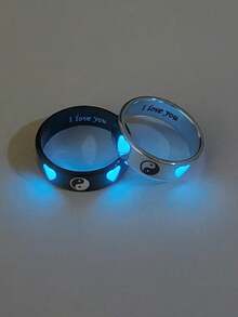 ATLVXJL 2pcs/Set Glowing Couple Rings, Family & Friendship Style, Luminous Double Heart Yin Yang Pattern, Silver & Black Stainless Steel, Casual Jewelry Rings Suitable For Daily Wear And Holiday Gift Giving - Multicolor - View 6
