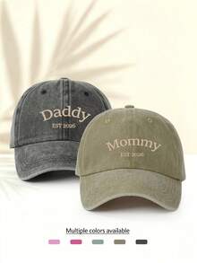 2pcs Fashion Minimalist Casual Versatile Washed Baseball Caps With "Daddy And Mommy" Letter Pattern Print, Unisex Essential Fashion Item All-Season Decorative Style Gift For Family And Friends - 2 PC Washable - View 2