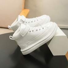 1 Pasang Sepatu Sneakers Kasual Tinggi Unisex untuk Anak Laki-laki & Perempuan, Bagian Atas PU Berkilau dengan Penutup Velcro, Cocok untuk Musim Semi & Gugur - Putih - View 2