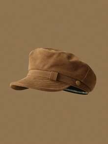 1pc Solid Color Vintage British Newsboy Cap, Women's High-End Suede Octagonal Beret Hat, Unisex Fashion Versatile Hat, Suitable For Autumn/Winter Weather - Multicolor - View 7