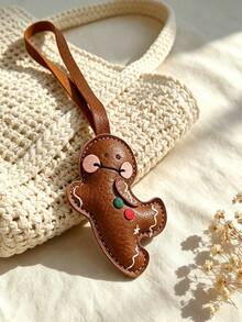 قلادة رجل الزنجبيل من جلد PU بتصميم عتيق جديد، سلسلة مفاتيح مصنوعة يدويًا مع خياطة وشخصية خجولة، زينة عيد الميلاد اللطيفة، إكسسوار حقيبة الظهر، هدية قلادة محمولة بأسلوب شفائي فريد للفتيات - متعدد الألوان - مشاهدة 3