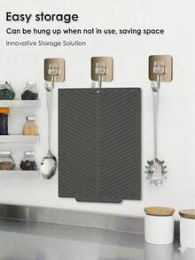 Silicone Dish Drying Mat With Grooved Drainage Design, 2 Sizes Available Countertop Drain Pad With Hanging Hole, Kitchen Utensil Glassware Drying Tray For Sink Counter - Multicolor - View 8