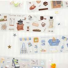 Old Lane Coffee House PET Washi Tape, Vintage Coffee Shop Shopping Elements Salt Style Planner Scrapbooking Collage Decorative Stickers - Rectangle - View 6