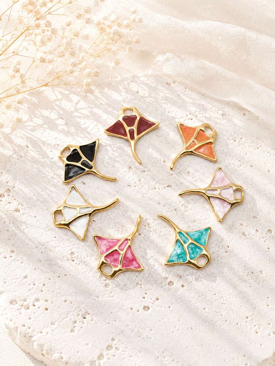 1 Set 7pcs Colorful Oil Drop 18K Gold Plated Stainless Steel Stingray Pendant Set, DIY Necklace Bracelet Anklet Earring Accessories - Multicolor - View 1