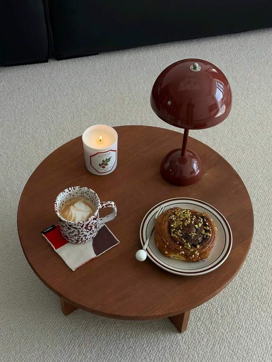 1pc Vintage Creative Solid Wood Coffee Table, B&B Decor Small Table, Minimalist Cafe Leisure Table, Sofa Side Table, Tea Table - Coffee Brown - View 1