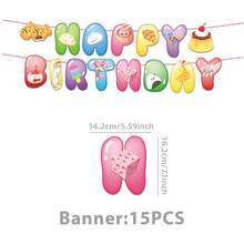 21PC Cute Cartoon Food Theme Birthday Party Decoration Set, Including Birthday Flags With Dumpling And Bread Patterns, Jelly Bear And Starfish Hanging Ornaments With Rotating Fringes, And Party Ceiling Hanging Decorations - View 9