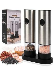 1 buah Set Penggiling Garam dan Merica Elektrik Isi Ulang, Penggiling Merica Otomatis Stainless Steel dengan Alas Penyimpanan Hitam, Lampu LED, Dapat Diisi Ulang Tipe-C, Tingkat Kekasaran yang Dapat Diatur, Peralatan Dapur, Hadiah Dapur - Perak - View 11