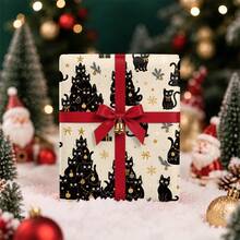 1Set Of Black Cat Wrapping Paper Suitable For Xmas Gifts(Includes Stickers), Cat-Themed Gift Wrap With Black Cat & Christmas Tree Patterns, Single-Sided Sheets For DIY Birthday Party Decorations, For Cat Lovers, Paper For Present Wrapping - Black Cat - View 5