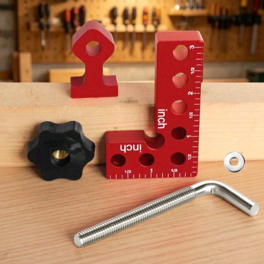 Aluminum Alloy 90 Degree Right Angle Clamp, Woodworking Corner Positioning Ruler, Right‑Angle Locator For Picture Frame, Cabinet, Drawer And Box Assembly, Wood Working Hand Tool - Red - View 1