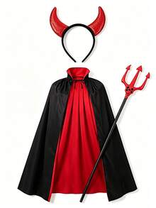 3pcs/1pc Halloween Costume Cape, Devil Headband, Trident Party Costume Props Set - Multicolor - View 11