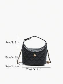 1pc Classic Diamond Quilted Mini Bucket Purse, Camellia Metal Embellishment, Adjustable Leather Woven Chain Strap Women Shoulder Crossbody Bag - Multicolor - View 3