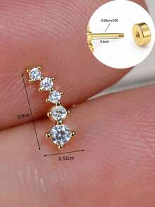 1pc 20G 18K Gold Plated Hypoallergenic Stainless Steel Cube Flat Back Stud Earrings, Suitable For Sensitive Ears, Unisex For Earlobe, Helix, Tragus, 8mm - A Round, Curved  Stud Earring - View 8