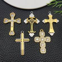 5pcs Alloy Golden Dot Diamond Cross Pendant Jewelry Making DIY Earring Pendant Various Design Charms For Jewelry Making Bracelets Necklace - Gold - View 1