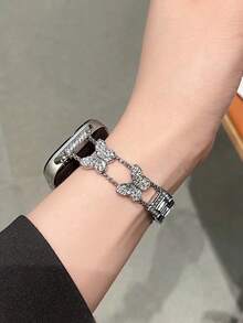 1pc Luxury Full Diamond Silver Bow Chain, Suitable For Various Occasions, Ideal Gift For Family And Friends - Silver - View 3