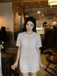 2026 Loose Hollow Sexy Beach Cover-Up For Women Vacation White Summer - White - View 1