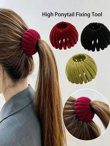 1/4pcs Women's Flocked Bird Nest Hair Bun Maker, Slouchy High Ponytail Styling Tool, Bun Fixing Hair Accessory, Simple Versatile Multi-Color Hair Clips - Multicolor - View 2