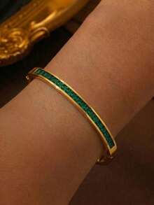 1 Pieza Moderno Brazalete De Acero Inoxidable Y Circonita Cúbica Adecuado Para Mujeres - Dorado - Ver 10