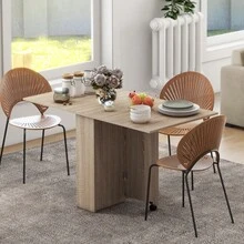 Folding Dining Table, Drop Leaf Table Small Spaces With 2-Tier Shelves, Small Kitchen Table With Rolling Casters, Natural - Natural Wood + Particle Board - View 2