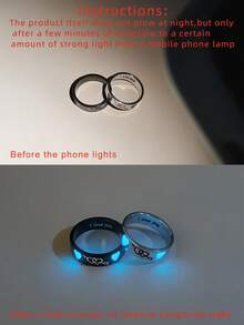 ATLVXJL 2pcs/Set Luminous Couple/Family/Friendship Glow-In-The-Dark Double Heart & Arrow Pattern Silver & Black Stainless Steel Couple Rings Set, Casual Jewelry Rings Suitable For Daily Wear And Holiday Gift Giving - Multicolor - View 4