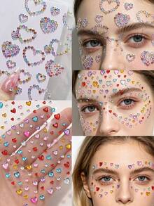ملصقات جوهرة لامعة ثلاثية الأبعاد بألوان عقدة الفراشة ، ملصقات قلب ونجمة براقة، تصميم حجر راين ماسي ذاتي اللصق، مناسبة للمكياج والملابس، ديكور وجه ماسي متعدد الألوان، مثالية لعيد الحب والعطلات والحفلات والفعاليات - متعدد الألوان - مشاهدة 2