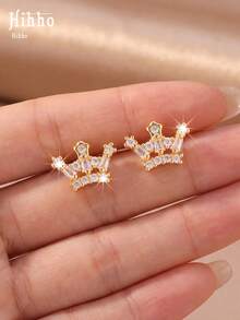 Hihho 2pcs/Set Luxury Style Women's Earrings Suitable For Commute, Date, Evening Party, Holiday Party Wear - crown - View 3