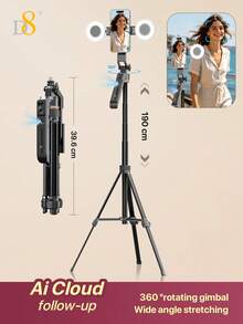 Tripod Gimbal Pelacak Otomatis Cerdas D8 1.8M, Stabilizer Joystick Pelacak Wajah AI, Anti-Guncangan, Rotasi Horizontal & Vertikal 360°, Tongkat Selfie yang Dapat Diperpanjang dari Paduan Aluminium, Dudukan Ponsel Stabil 4 Kaki, Cocok untuk Selfie, Video Vlog, dan Siaran Langsung - View 12